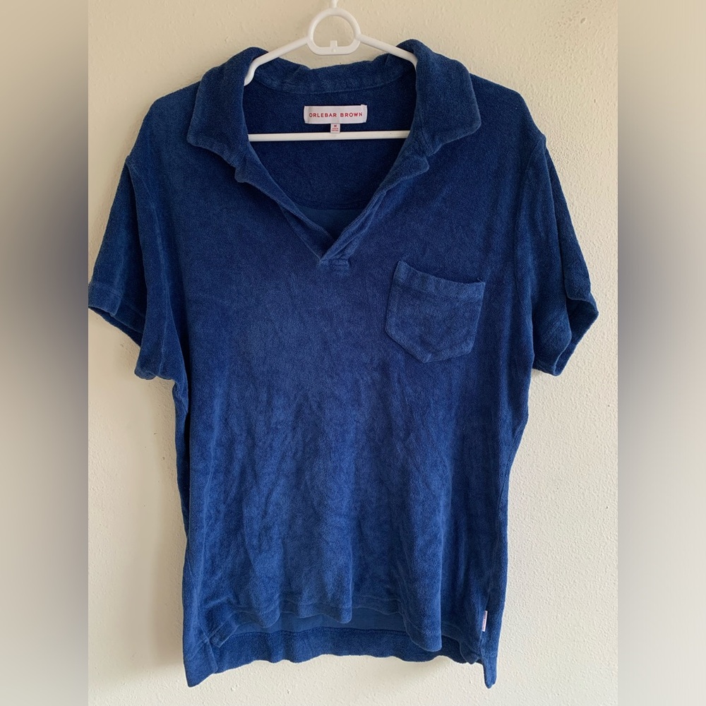 Orlebar Brown Navy Blue Terry Polo Shirt Cotton Men’s size Medium